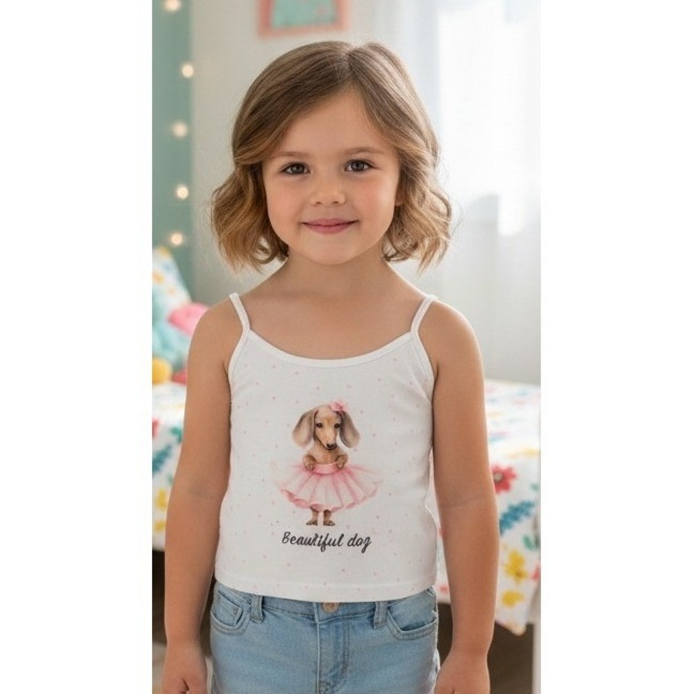 Kids Beautiful Dog Graphic Camisole Tank Top Cute Dachshund Ballet Size 8-10?